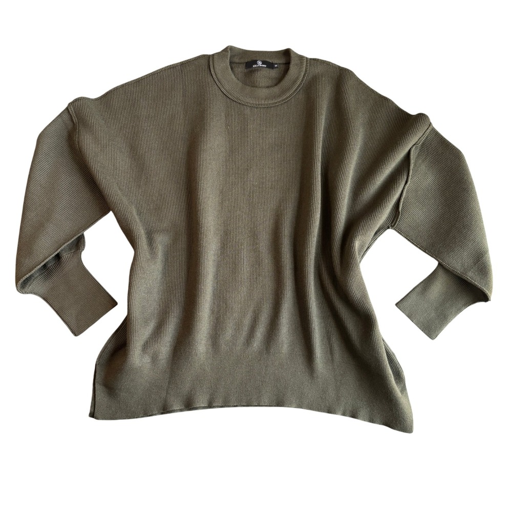 Lillusory Olive Green Ribbed Knit Oversized Statement‎ Sleeve Sweater M